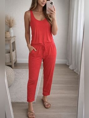 Michael Stars Sleeveless Drawstring Jumpsuit Red Size S